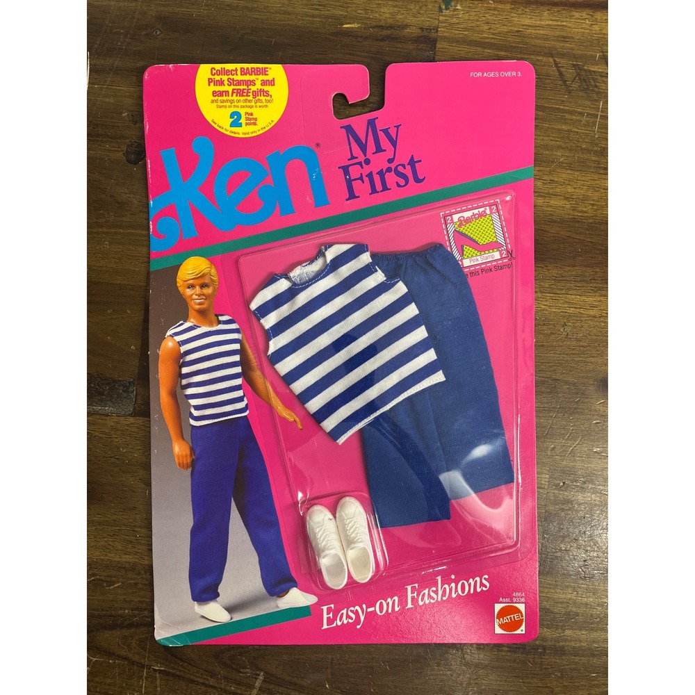 Vintage 1990 Mattel My First Ken Easy-on Fashions Blue Striped Outfit 4864 NIP